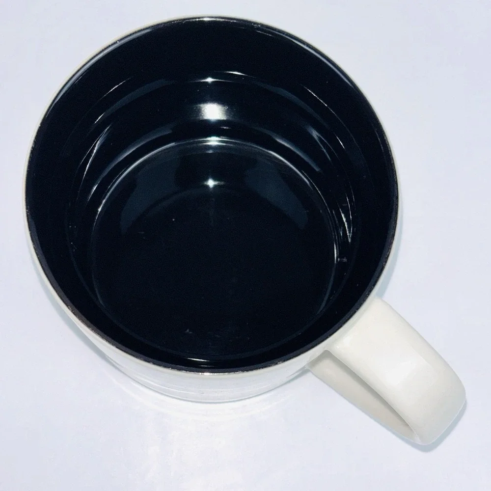 Pier 1 Imports Mustache Coffee Mug Black Ivory White Stoneware Novelty 16 oz
